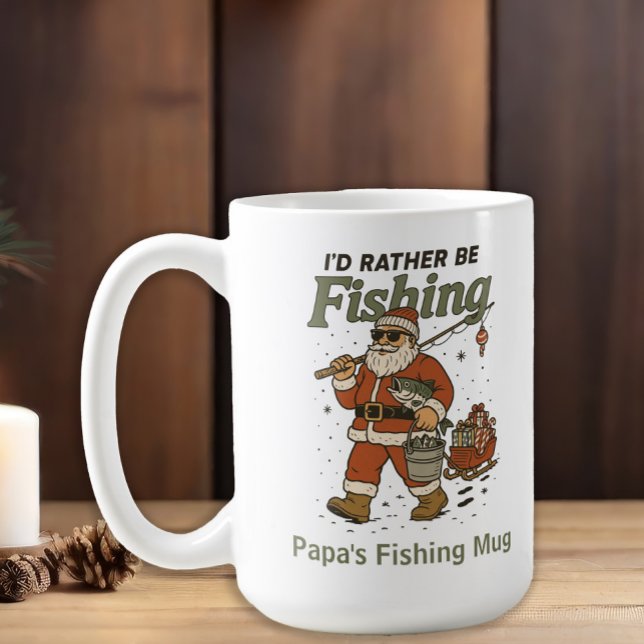 Caneca De Café Preferencialmentes Engraçadas Estão Pescando (Santa Claus "I'd rather be fishing" custom mug for the fisherman)
