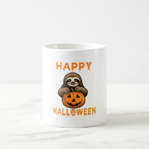 Caneca De Café Preguiça Fofa e Divertida Segurando Abóbora