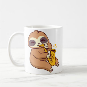 Caneca De Café Preguiça Kawaii Fofa Tocando Saxofone - Música Jaz