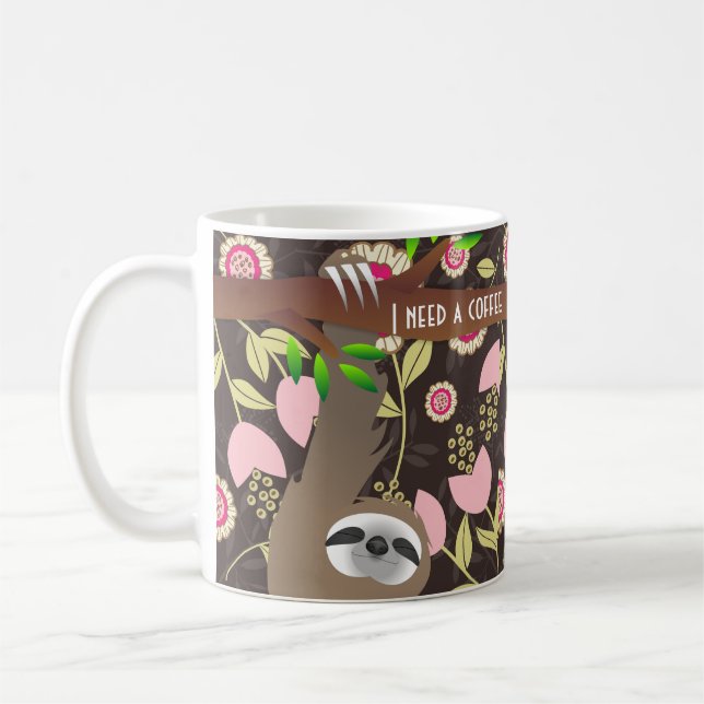 Caneca De Café Prendendo Sloth Dormindo Preciso De Um Café Castan (Esquerda)
