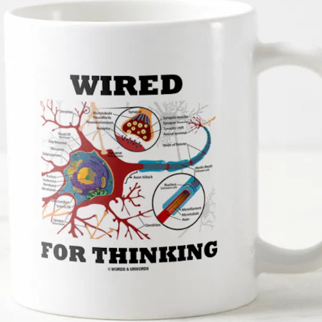 Caneca De Café Prendido para pensar (sinapse do neurônio) (Mug for any thinker featuring a neuron/synapse along with the "Wired For Thinking" phrase.)