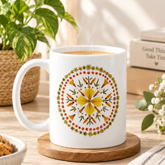 Caneca De Café Prensa de Flor de Mandala Amarela da Arte Original