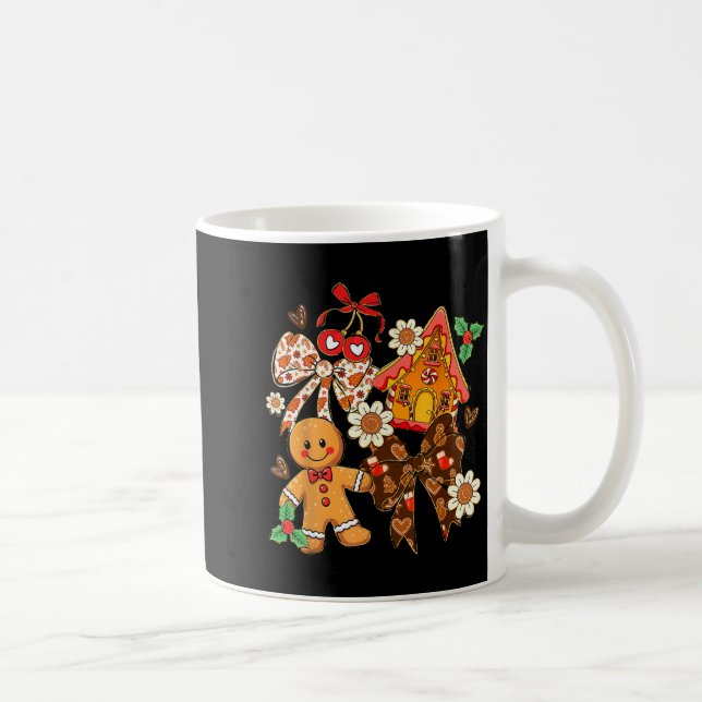 Caneca De Café Preppy Christmas Gingerbread Floral Coquette Bow C (Direita)