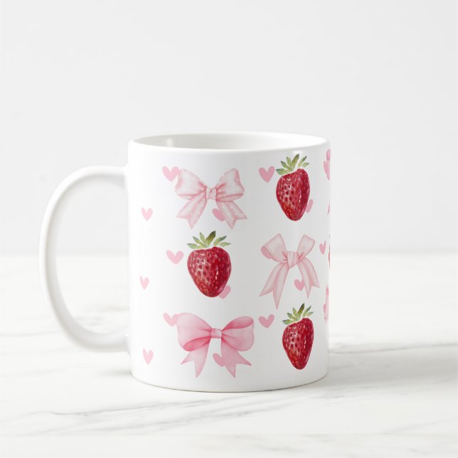 Caneca De Café Preppy Coquette Arco Mug Strawberry Pink Girly (Esquerda)