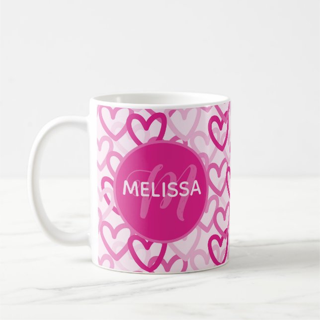 Caneca De Café Preppy Hearts Pink (Esquerda)