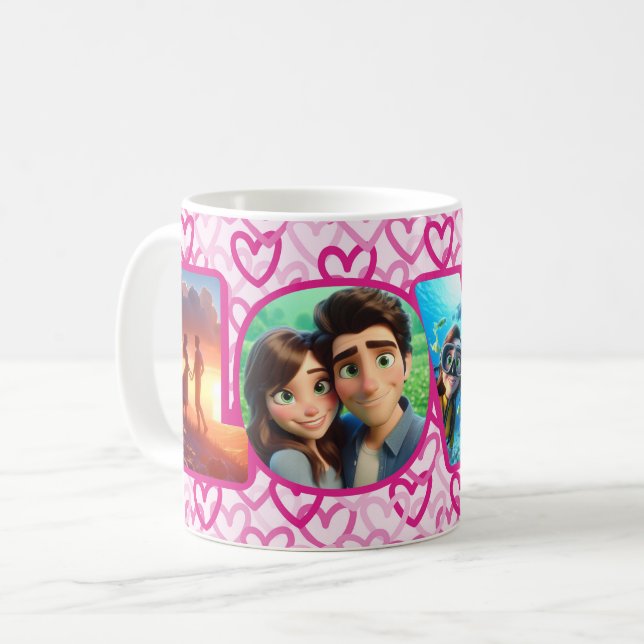 Caneca De Café Preppy Hearts Pink - LOVE (Frente Esquerda)