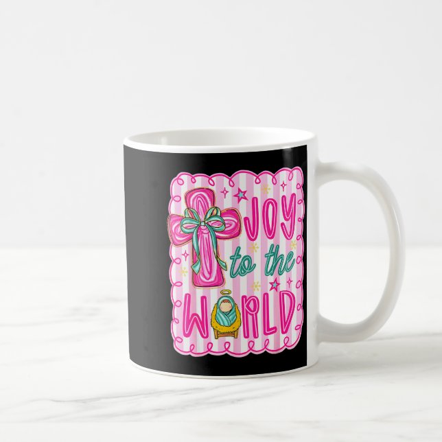 Caneca De Café Preppy Joy To The World Christian Christmas Cross  (Direita)