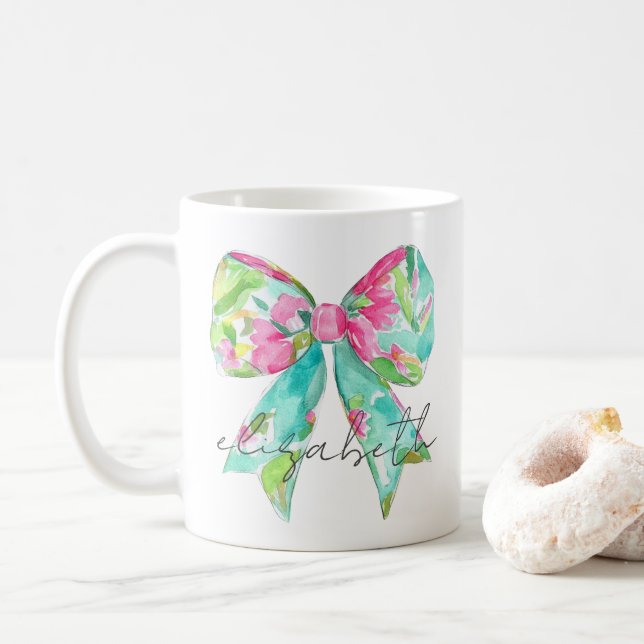 Caneca De Café Preppy Pink e Arco Verde Personalizados (Com Donut)