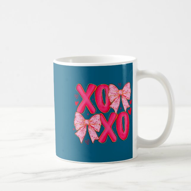 Caneca De Café Preppy Xoxo Coquette Bow Hearts Valentine's Day Wo (Direita)
