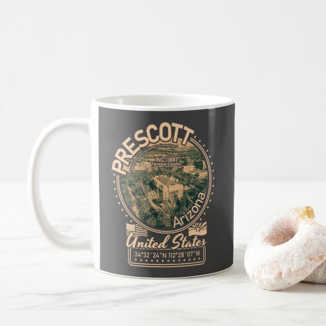 CANECA DE CAFÉ PRESCOTT ARIZONA - PRESCOTT COURTHOUSE SQUARE (Com Donut)