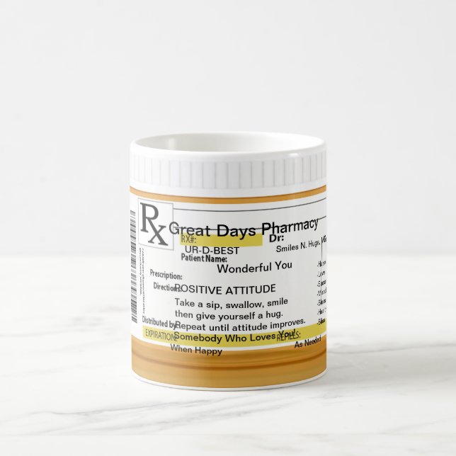 Caneca De Café Prescrição RX da atitude positiva (Centro)