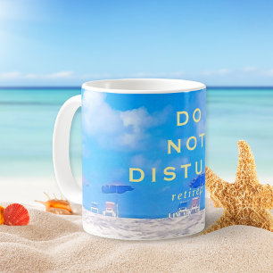 Caneca De Café Presente Azul Branco de Verão de Praia de Aposenta
