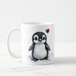 Caneca De Café Presente Bonito, Pequeno Pinguim Com Coração, Text