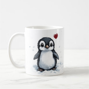 Caneca De Café Presente Bonito, Pequeno Pinguim Com Coração, Text