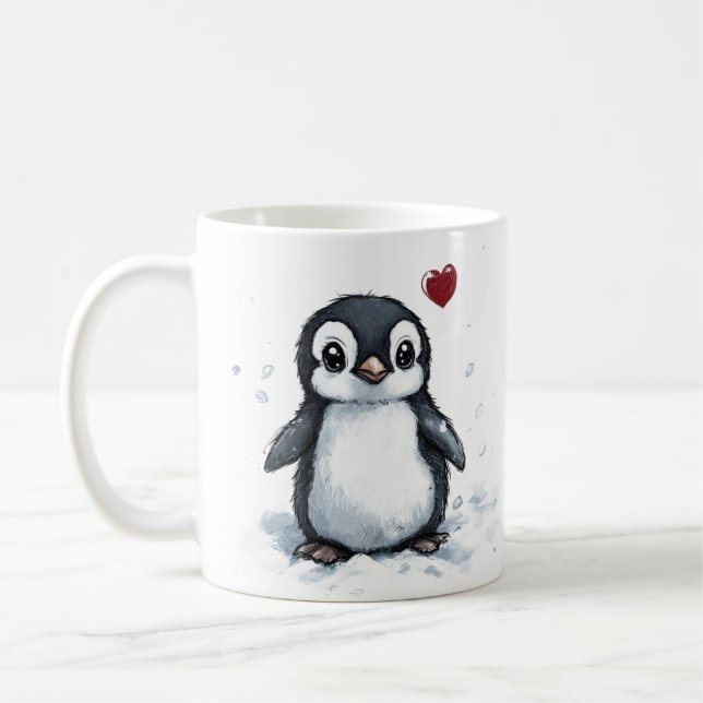 Caneca De Café Presente Bonito, Pequeno Pinguim Com Coração, Text (Esquerda)