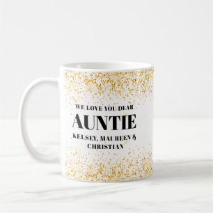 Caneca De Café Presente Brilho Dourado para Tia com Nomes 