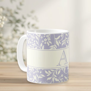 Caneca De Café Presente com Inicial Personalizada Floral Roxo Vin