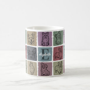 Caneca De Café Presente com Nome de Corgi Personalizado Arte Retr