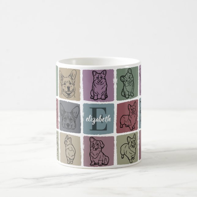 Caneca De Café Presente com Nome de Corgi Personalizado Arte Retr (Centro)