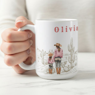 Caneca De Café Presente de 15oz para Mãe e Filha CowGirls