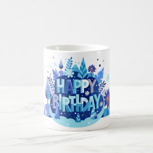 Caneca De Café Presente de Aniversário Botânico Brilhante