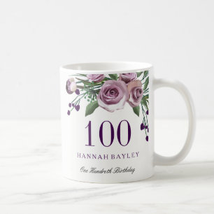 Caneca De Café Presente de Aniversário de 100 anos Rosa Roxa Amei