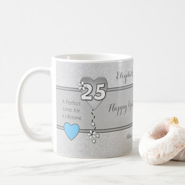Caneca De Café Presente de aniversário de 25 anos com coração e n (Com Donut)