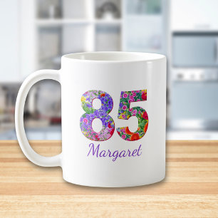 Caneca De Café Presente de Aniversário de 85 anos Floral Personal