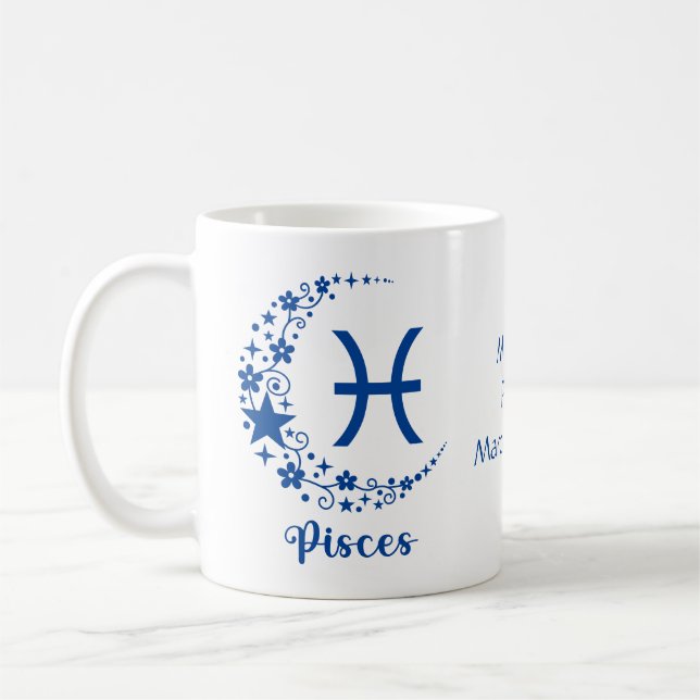 Caneca De Café Presente de aniversário de Áries Astrologia Peixes (Esquerda)