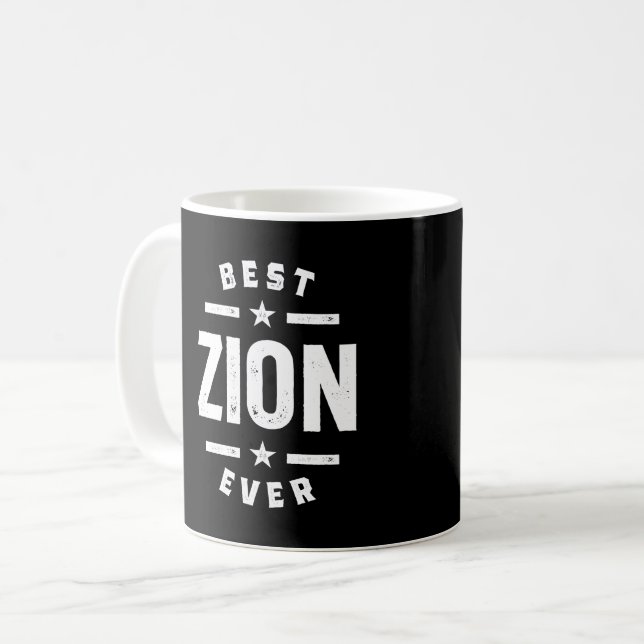 Caneca De Café Presente de Aniversário do Nome Personalizado Zion (Frente Esquerda)