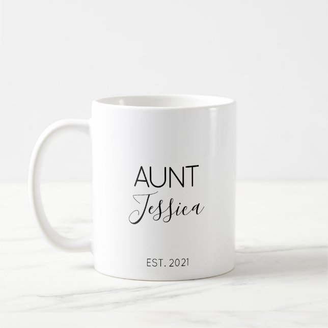 Caneca De Café Presente de Anúncio de Gravidez com o Nome da Tia  (Esquerda)
