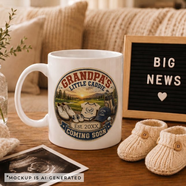 Caneca De Café Presente de Anúncio de Gravidez para Avô de Golfe (Pregnancy Announcement Gift for Grandpa Golf Coffee Mug)