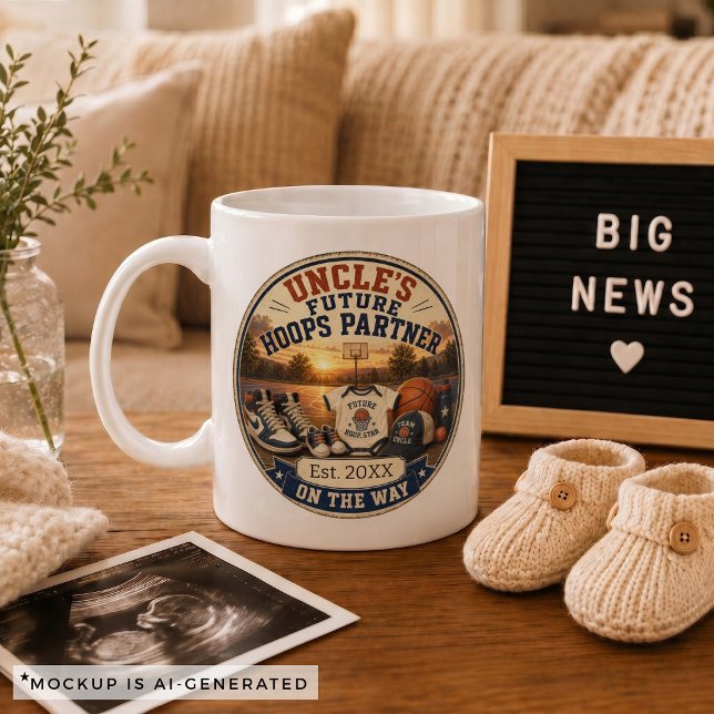 Caneca De Café Presente de Anúncio de Gravidez para Tio Basqueteb (Pregnancy Announcement Gift for Uncle Basketball Coffee Mug)