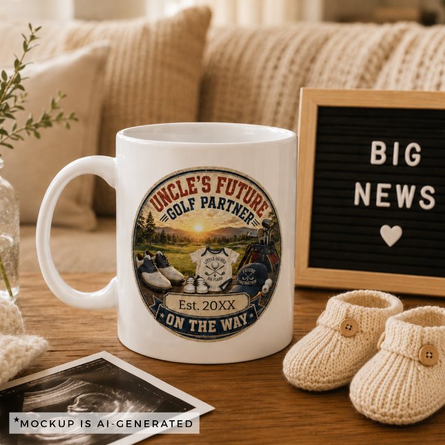 Caneca De Café Presente de Anúncio de Gravidez para Tio de Golfe (Pregnancy Announcement Gift for Uncle Golf Coffee Mug)
