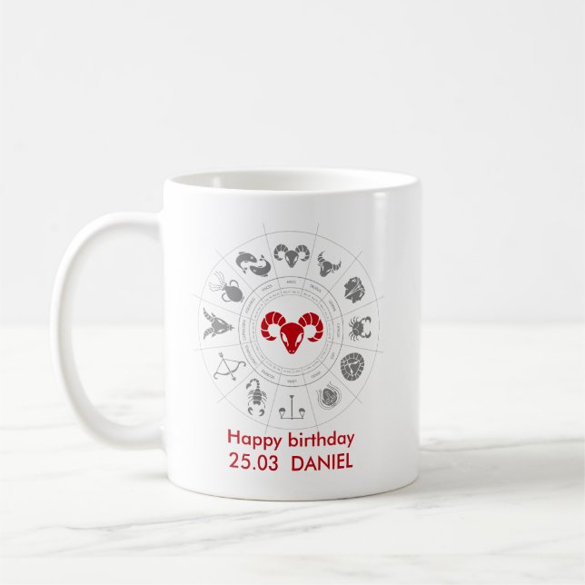 Caneca De Café Presente de Aries Personalizados Zodiac Birthday (Esquerda)