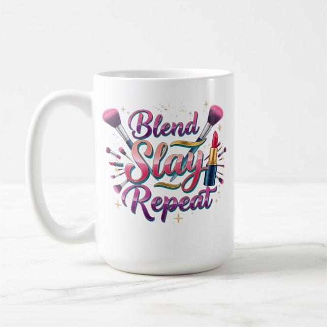 Caneca De Café Presente de Artista de Maquiagem Blend Slay Repeat (Esquerda)