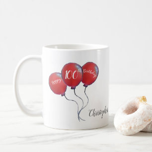 Caneca De Café presente de balão vermelho de 100 anos