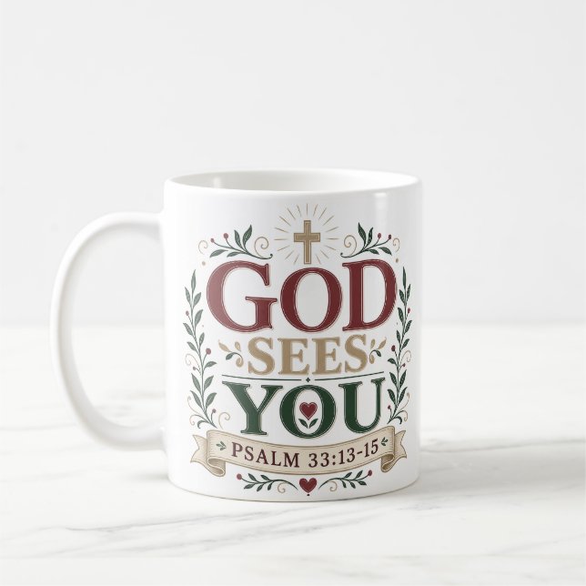Caneca De Café Presente de Batismo Deus Te Vê (Esquerda)