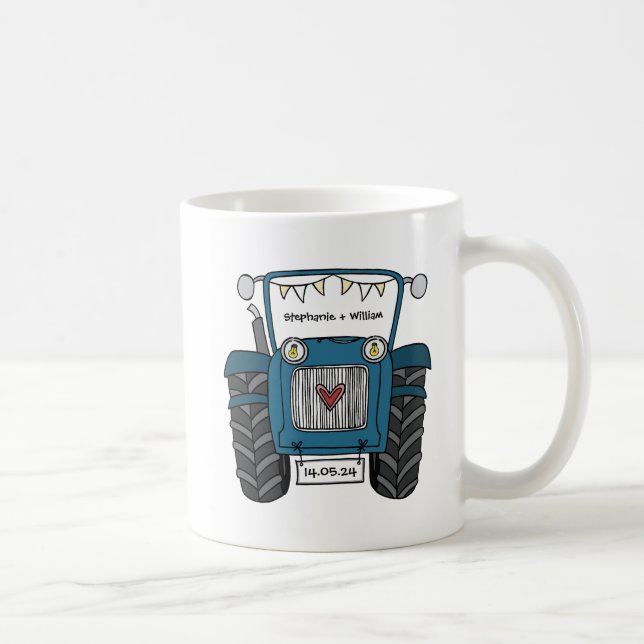 Caneca De Café Presente de Casamento do País do Trator Azul Perso (Direita)