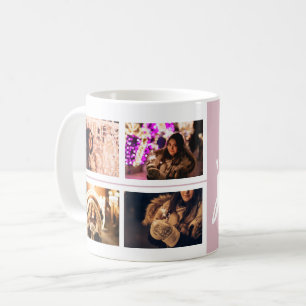 Caneca De Café Presente de Colagem de Fotos em Rosa Bege com Rótu