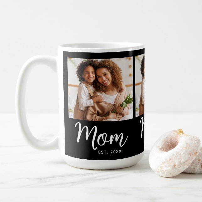 Caneca De Café Presente de Data de Fundação da Mamãe em Preto e B (Com Donut)