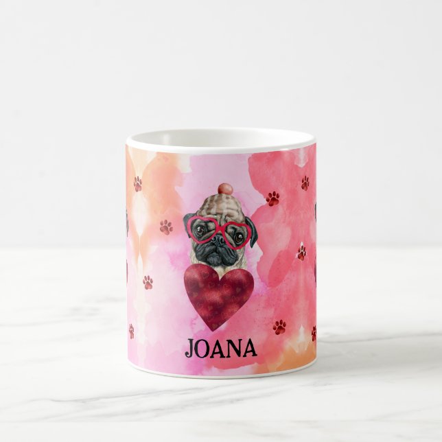 Caneca De Café Presente de Dia dos Namorados Pug Laranja Rosa Cac (Centro)