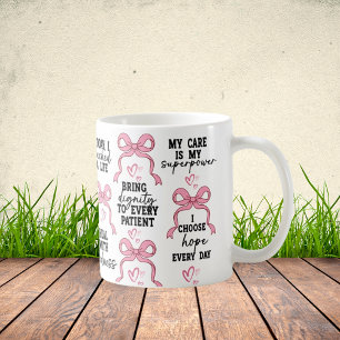 Caneca De Café Presente de Enfermeira com Laço Rosa Coquette, For