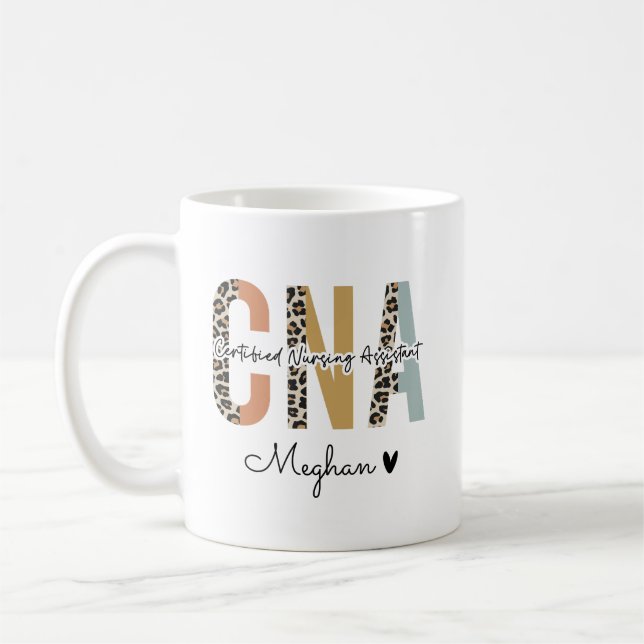 Caneca De Café Presente de Enfermeira Leopard CNA Nurse Assistent (Esquerda)