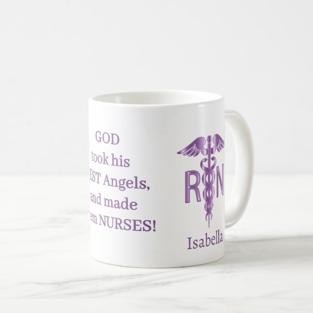 Caneca De Café Presente de Enfermeira RN - Personalizar - Roxo (Frente Esquerda)