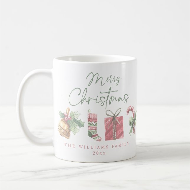 Caneca De Café Presente de Família Aquarela Elementos de Natal (Esquerda)