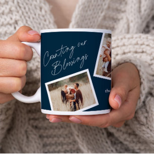 Caneca De Café Presente de Família Moderno e Elegante com 4 Fotos