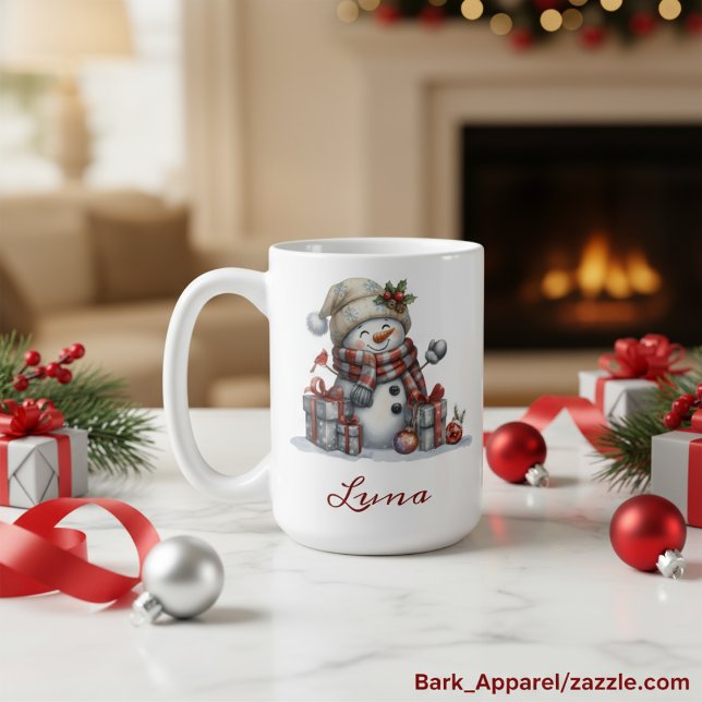 Caneca De Café Presente de Férias com Nome Personalizado em Aquar (Criador carregado)