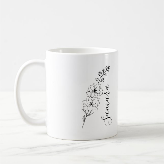 Caneca De Café Presente de Flor de Nascimento Delfinium de julho  (Esquerda)