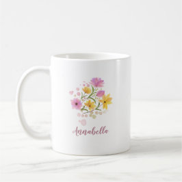 Caneca De Café Presente de Flores Silvestres em Aquarela